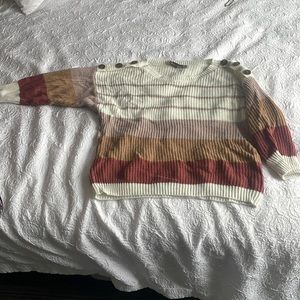 size M  sweater, worn a handful of times  maroon, brown, purple and white